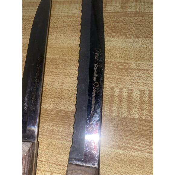Vintage Set of 3 Flint Stainless Vanadium Knives Wood Handles USA - Picture 4 of 7